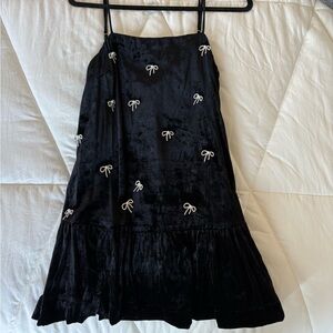 Anthropologie Maeve Black Velvet Dress with White Bow Accents 🎀